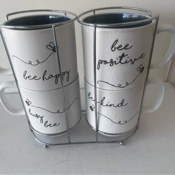 Other - Bee-Themed White Mug Set with Stand